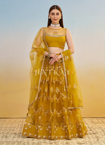 Mustard Yellow Embroidered Lehenga Choli