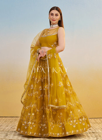 Mustard Yellow Embroidered Lehenga Choli