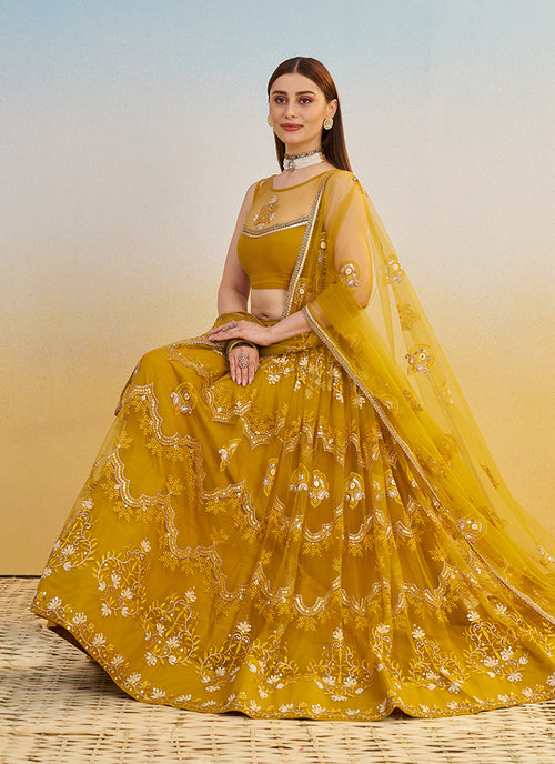 Mustard Yellow Bollywood Lehenga Choli