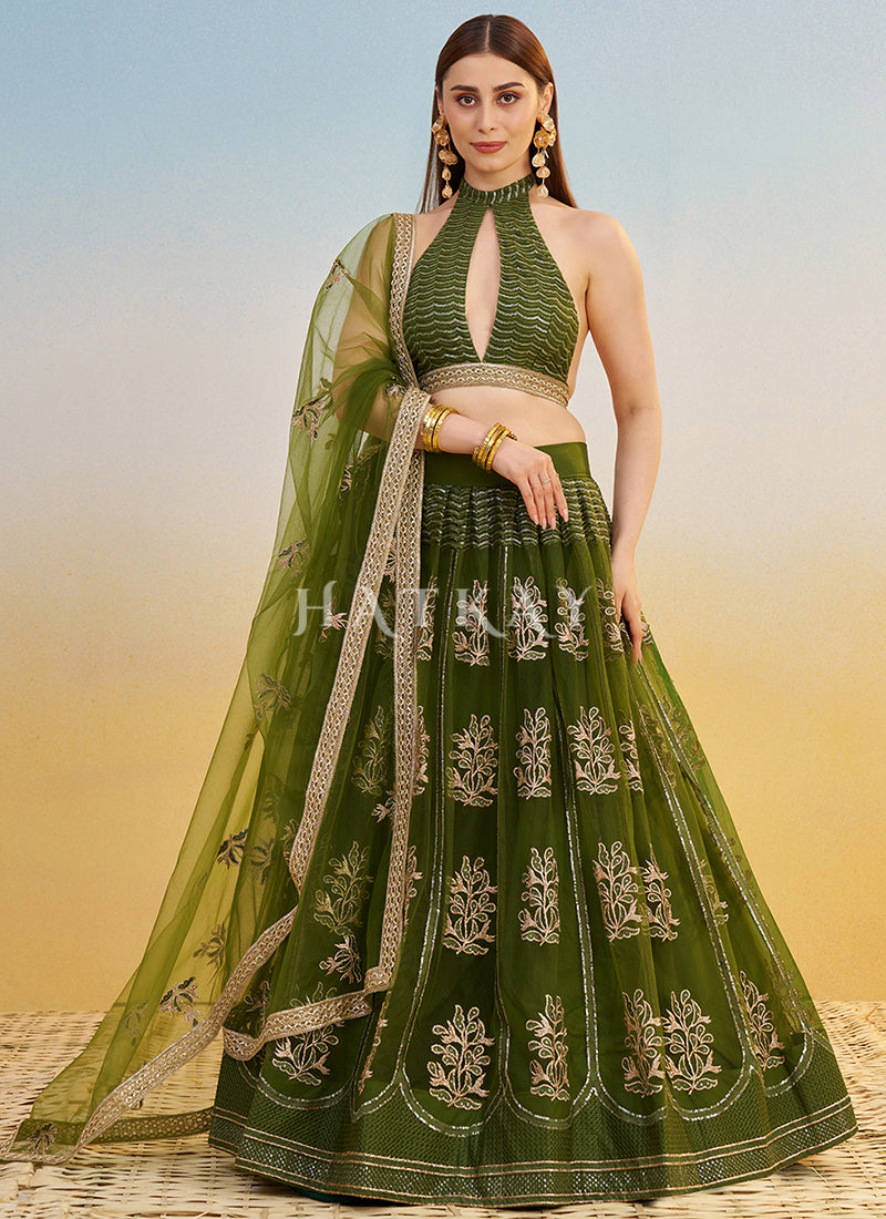 Green Embroidered Lehenga Choli