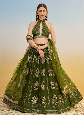 Green Embroidered Lehenga Choli
