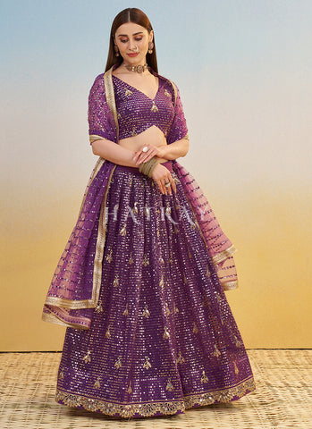 Purple Embroidered Lehenga Choli