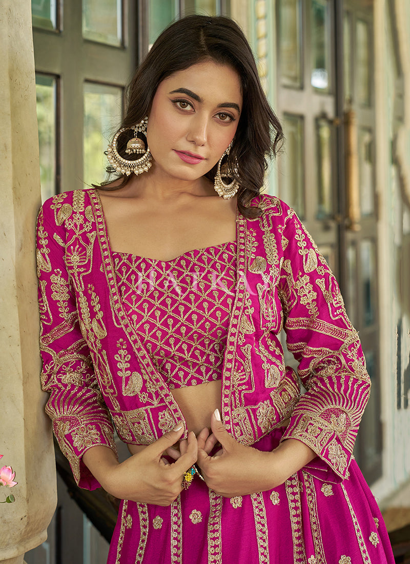 Hot Pink Jacket Style Lehenga Choli
