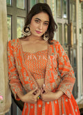 Orange Embroidery Jacket Style Lehenga Choli
