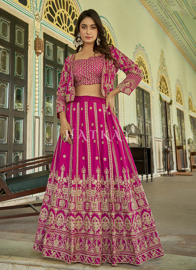 Hot Pink Reshamkari Embroidery Jacket Style Lehenga Choli