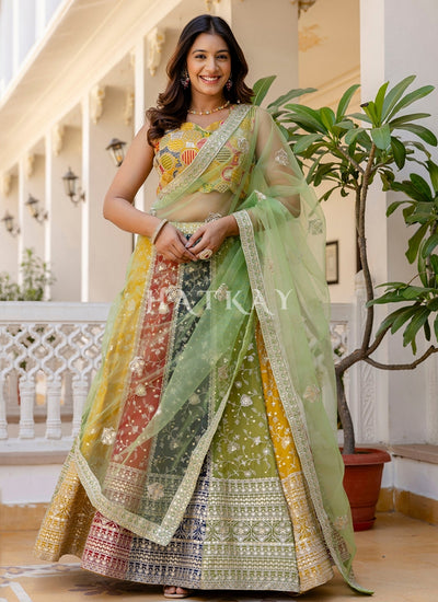 Shop Green And Yellow Lehenga Choli