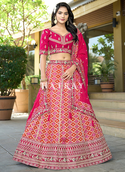 Magenta Pink Multi Embroidered Wedding Lehenga Choli