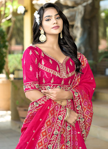 Magenta Pink Multi Embroidered Wedding Lehenga Choli