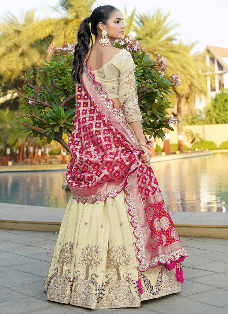 Cream And Red Wedding Lehenga Choli