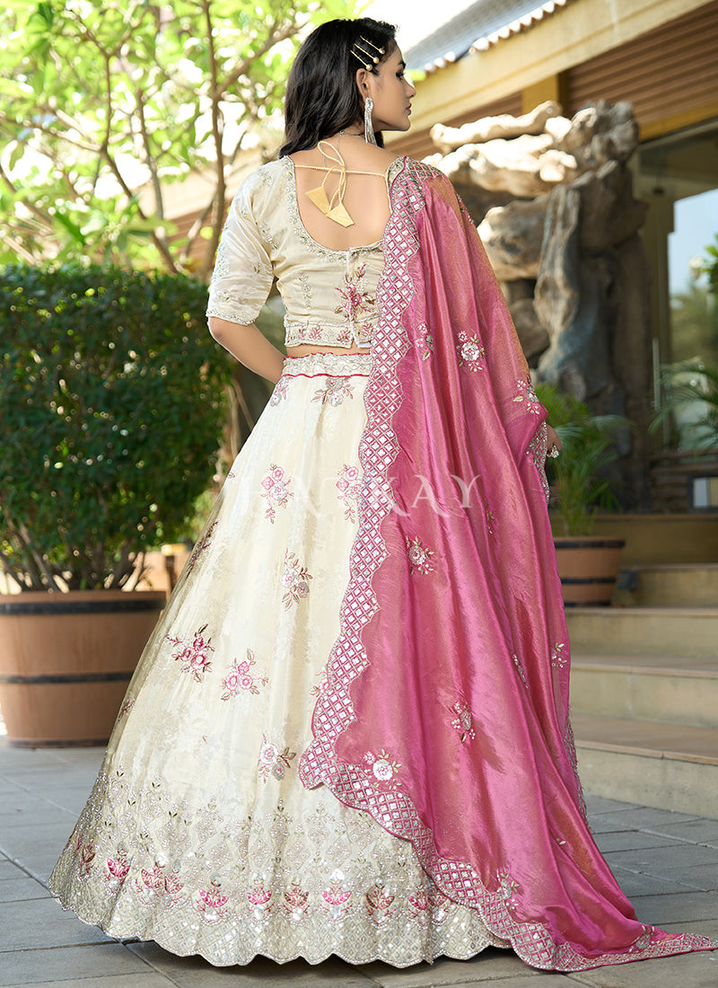 Ivory And Pink Designer Lehenga Choli