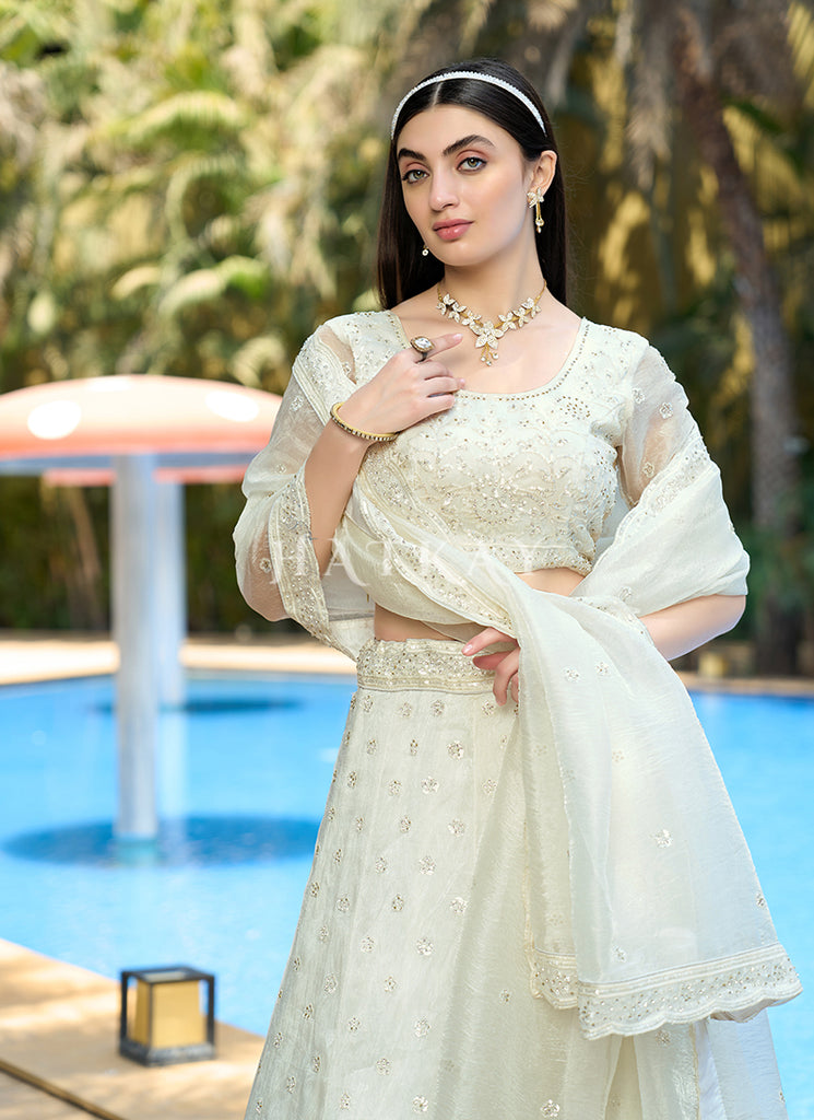 Off White Lehenga Choli With Dupatta In USA