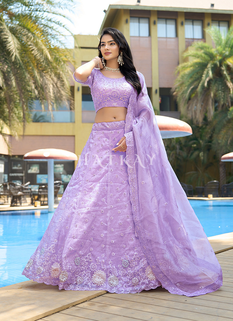 Lavender Embroidered Wedding Lehenga Choli With Dupatta