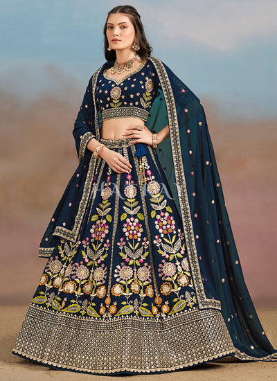 Blue Multi Embroidered Bridal Lehenga Choli