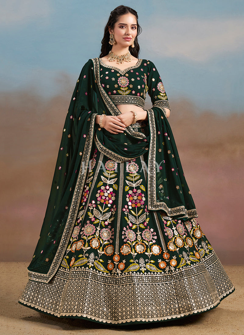 Green Multi Embroidered Bridal Lehenga Choli