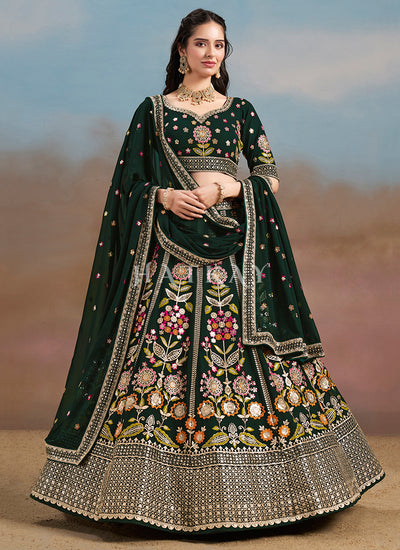 Green Multi Embroidered Bridal Lehenga Choli