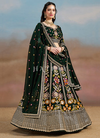 Green Multi Embroidered Bridal Lehenga Choli
