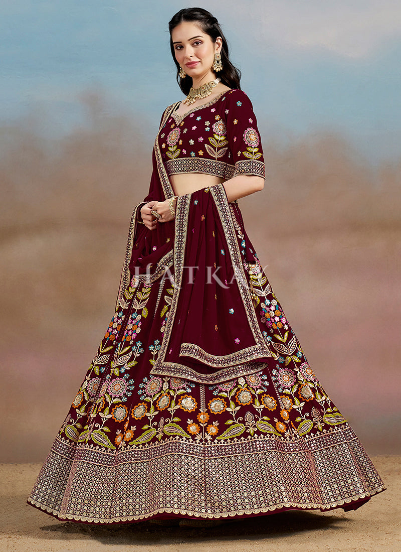 Maroon Embroidered Lehenga Choli