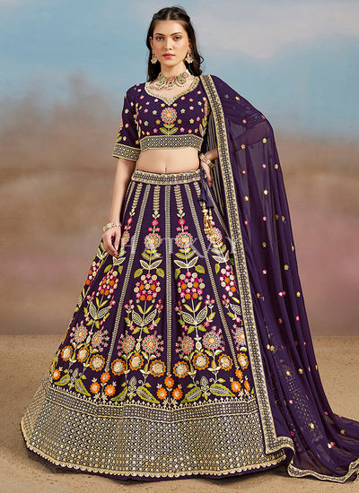 Purple Multi Embroidered Bridal Lehenga Choli