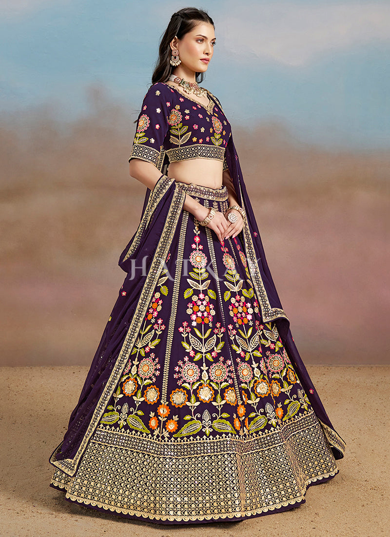 Purple Embroidered Bridal Lehenga Choli