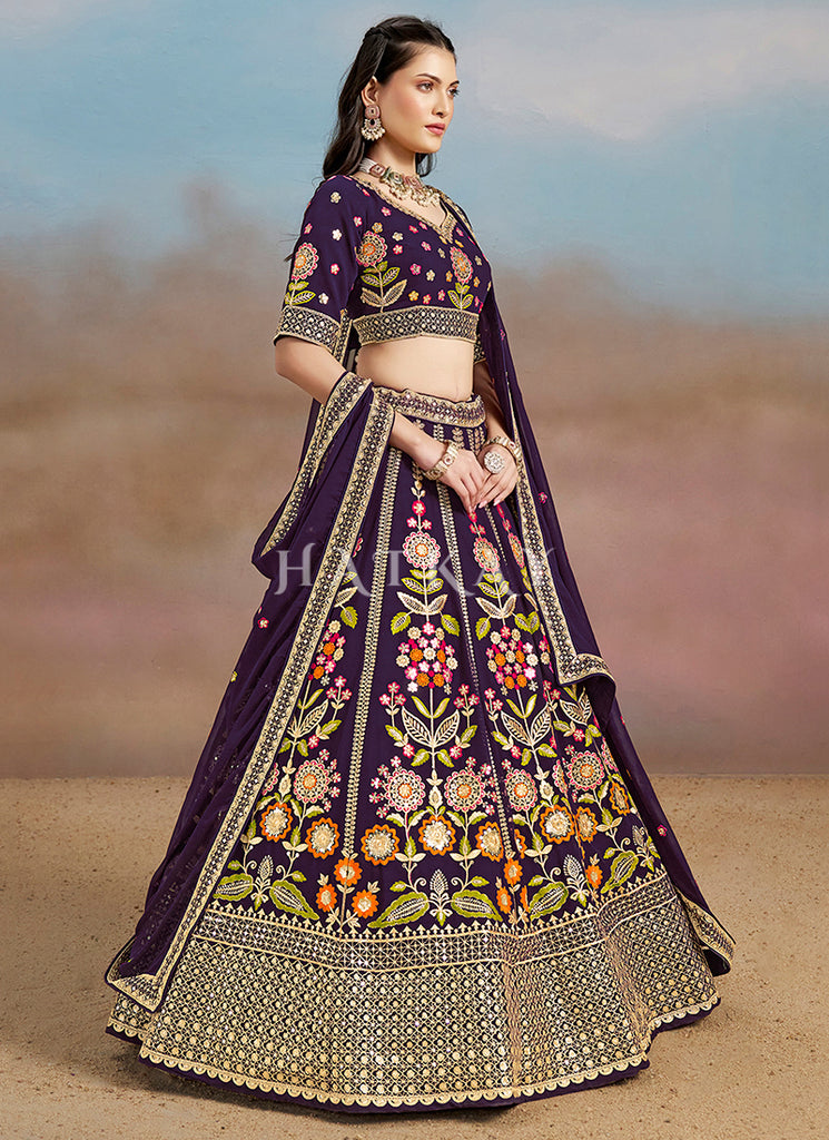 Purple Embroidered Bridal Lehenga Choli