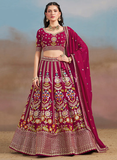 Magenta Pink Multi Embroidered Bridal Lehenga Choli