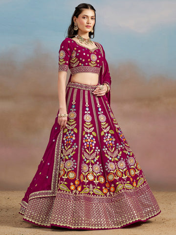 Magenta Pink Multi Embroidered Bridal Lehenga Choli