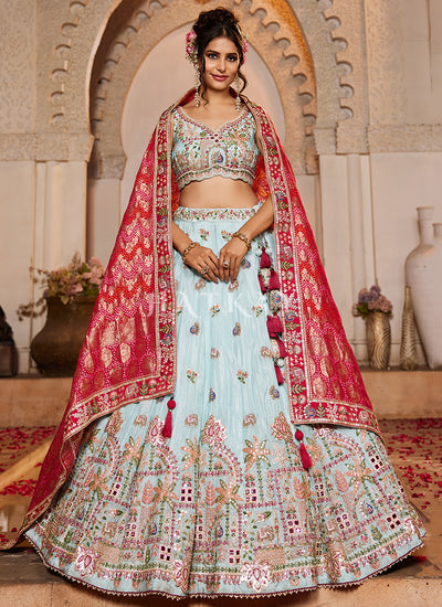 Sky Blue Embroidery Lehenga Choli