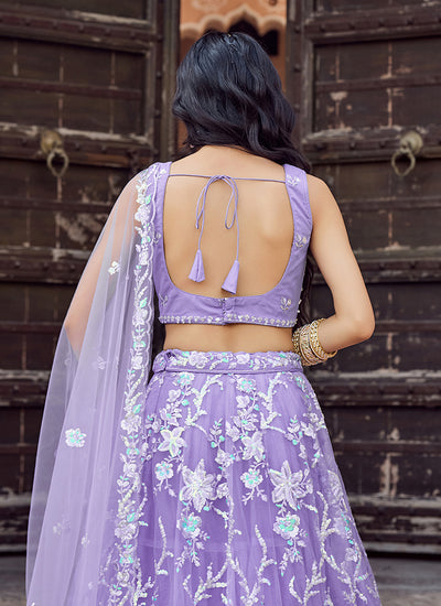 Lavender Multi Embroidery Festive Lehenga Choli