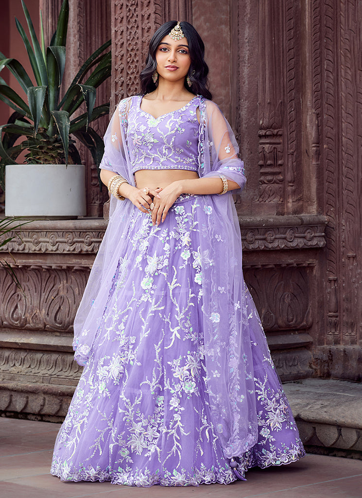 Lavender Multi Embroidery Festive Lehenga Choli