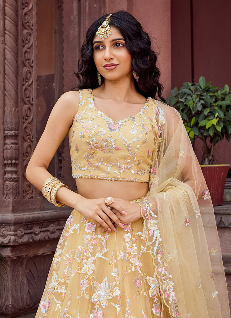 Shop Pastel Yellow Lehenga Choli Online