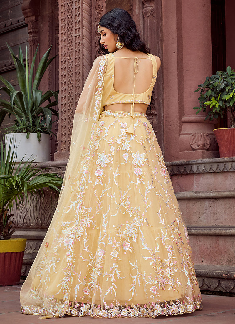 Buy Pastel Yellow Festive Lehenga Choli In Canada