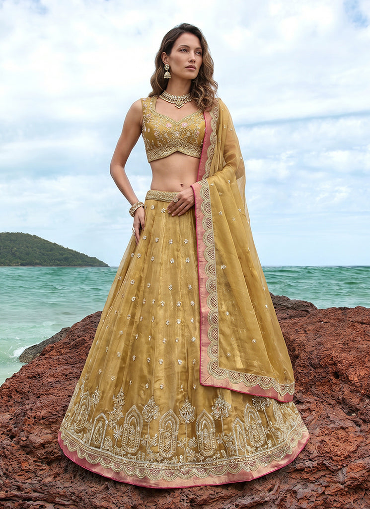 Bridal Yellow Embroidered Wedding Lehenga Choli