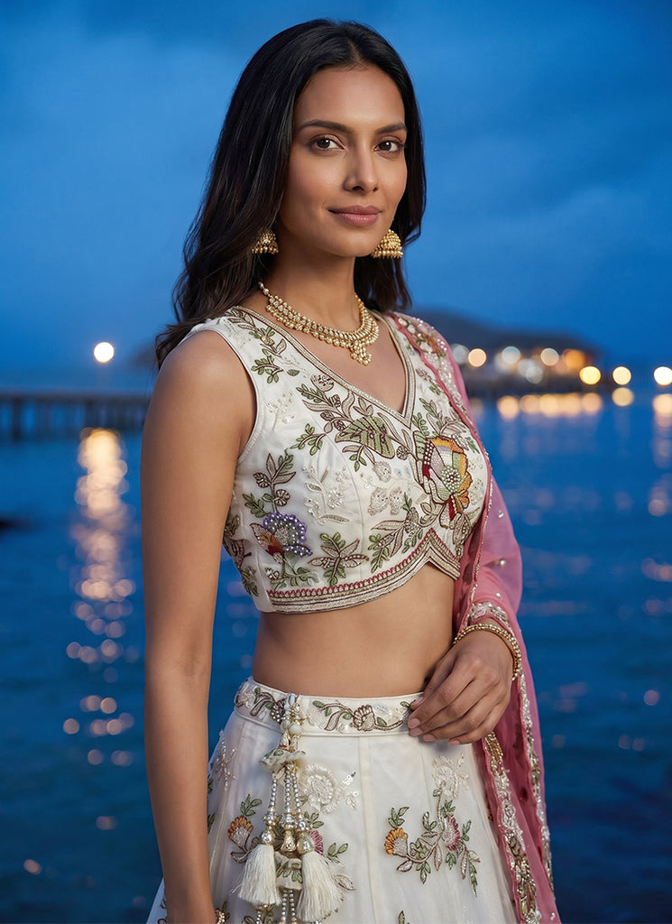 Shop White and Pink Lehenga Choli Online