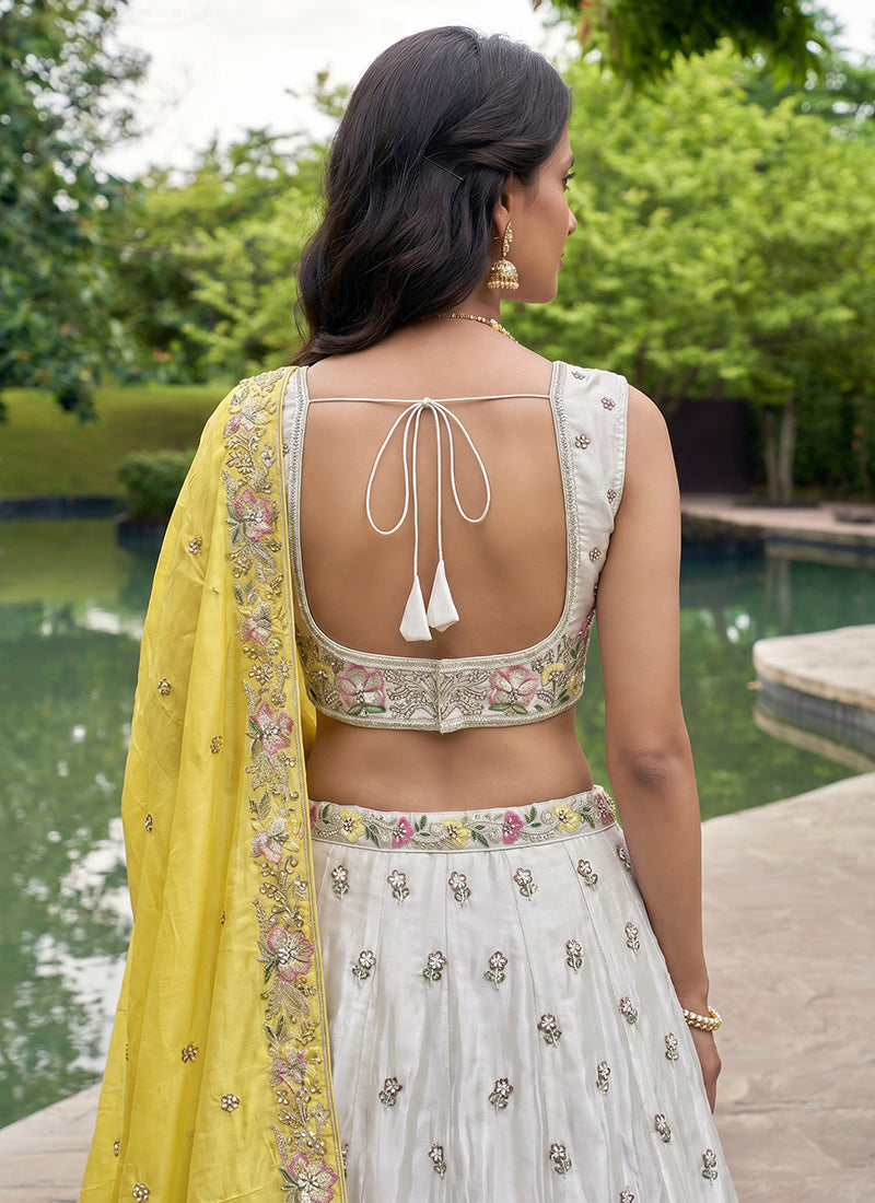 Buy White And Yellow Lehenga Choli In USA