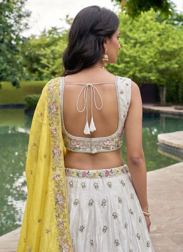 Buy White And Yellow Lehenga Choli In USA