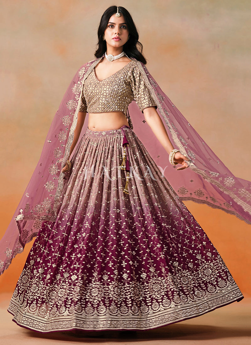 Maroon Embroidered Bridal Lehenga Choli
