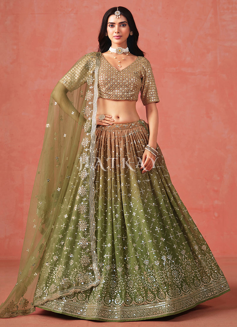 Green Ombré Embroidered Bridal Lehenga Choli