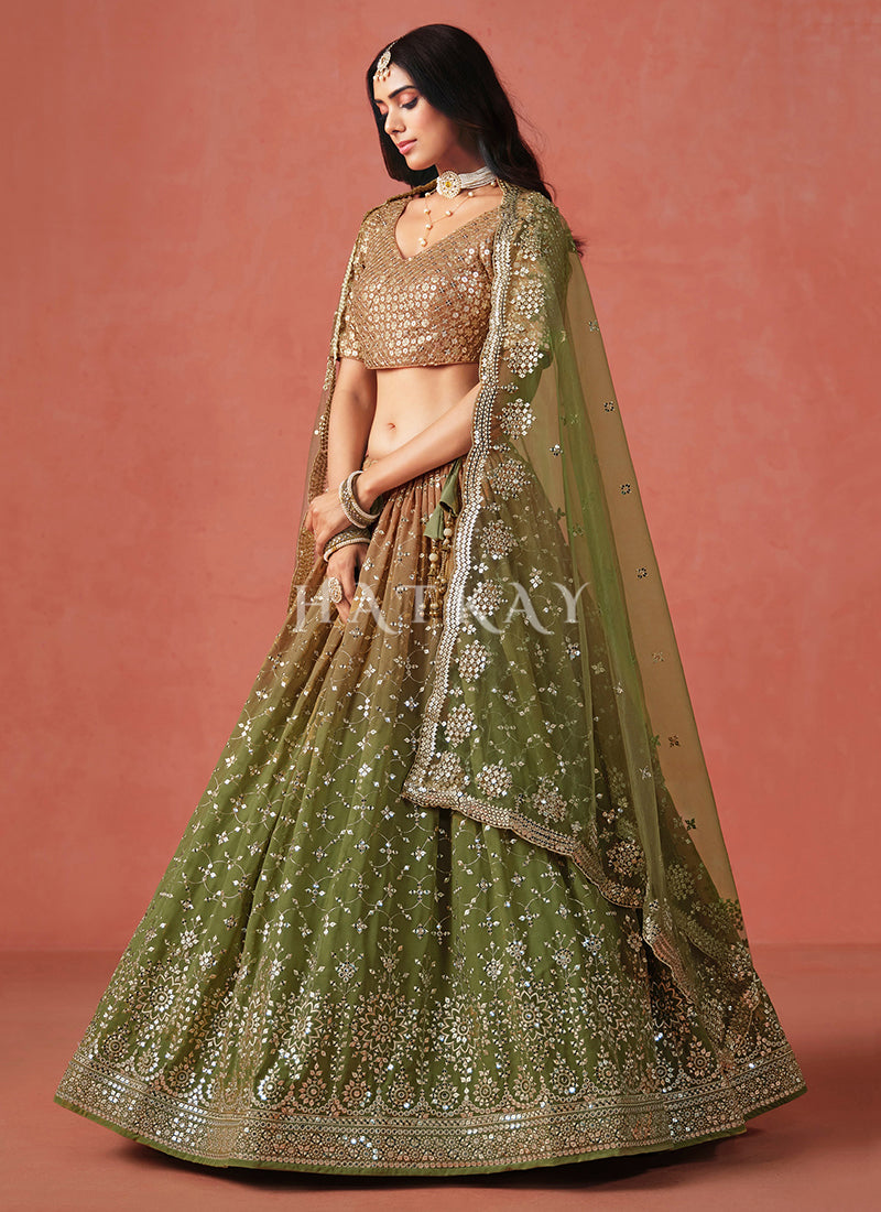 Green Embroidered Bridal Lehenga Choli