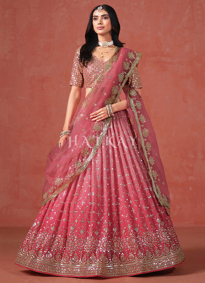 Peach Ombré Embroidered Bridal Lehenga Choli
