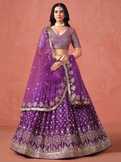 Purple Ombré Embroidered Bridal Lehenga Choli
