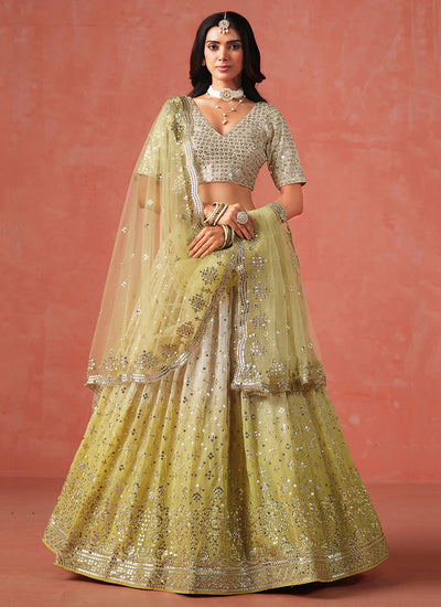 Yellow Ombré Embroidered Bridal Lehenga Choli