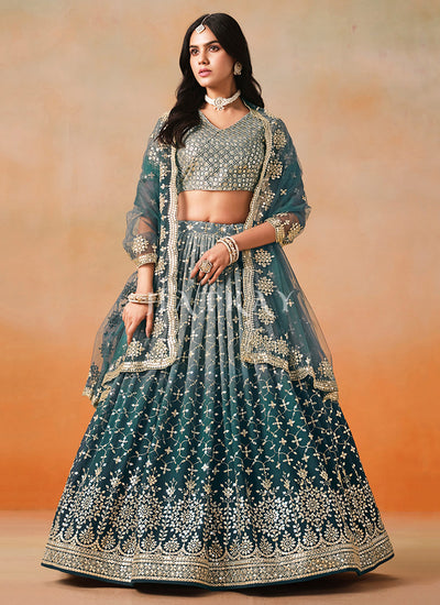 Blue Ombré Embroidered Bridal Lehenga Choli
