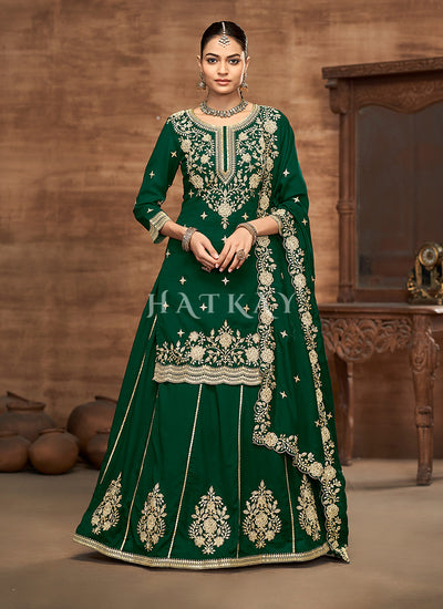 Green Embroidery Lehenga Kurti And Dupatta