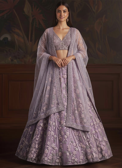 Purple Sequins Embroidery Wedding Lehenga Choli