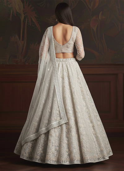 Off White Sequins Embroidery Wedding Lehenga Choli