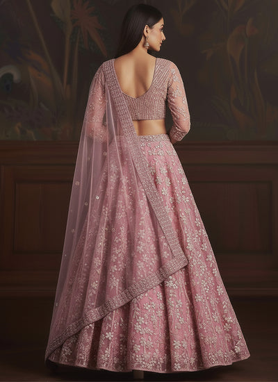 Rose Pink Sequins Embroidery Wedding Lehenga Choli