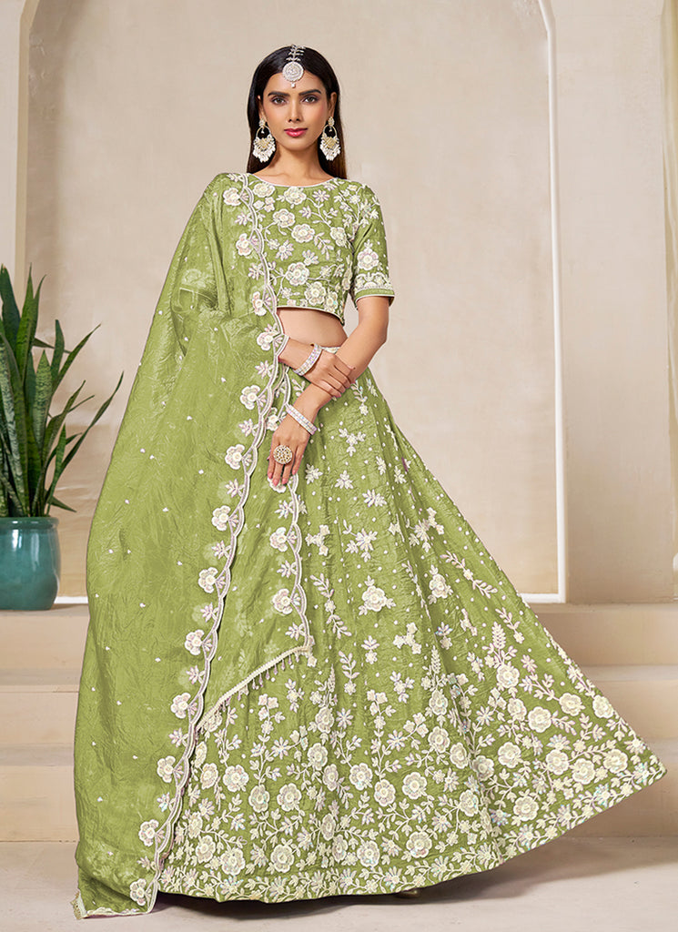 Lime Green Embroidery Wedding Lehenga Choli