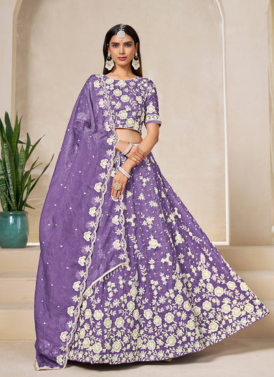 Lavender Embroidery Wedding Lehenga Choli