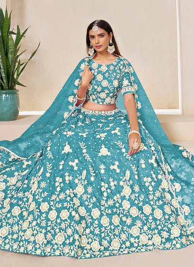 Sky Blue Embroidered Traditional Lehenga Choli