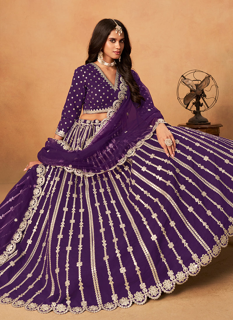 Purple Zari Embroidery Festive Lehenga Choli